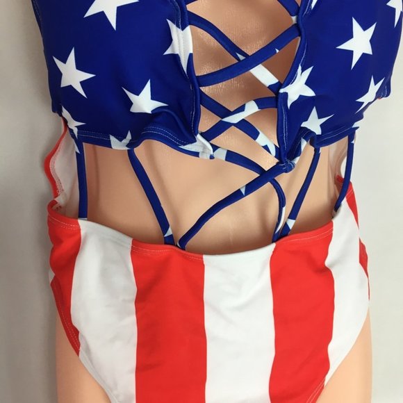 5/$25 Red White and Blue One Piece Cutout Swimsuit - Picture 3 of 10
